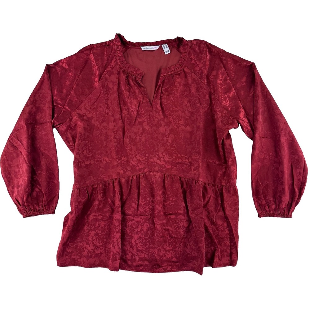 Isaac Mizrahi Live! Stretch Jacquard Shirred Peplum Blouse 18W Red